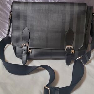 Burberry Classic Black Textured Leather Messenger Bag